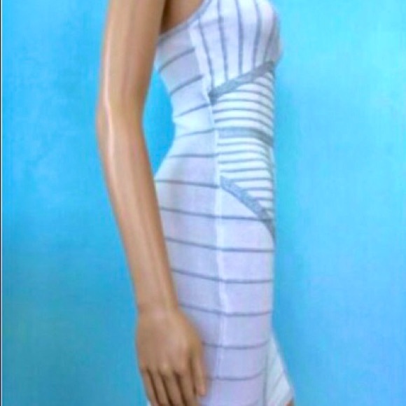 NEW Arden B Bandage Tank Dress White & Silver Metallic Ribbed size Large - Picture 3 of 10